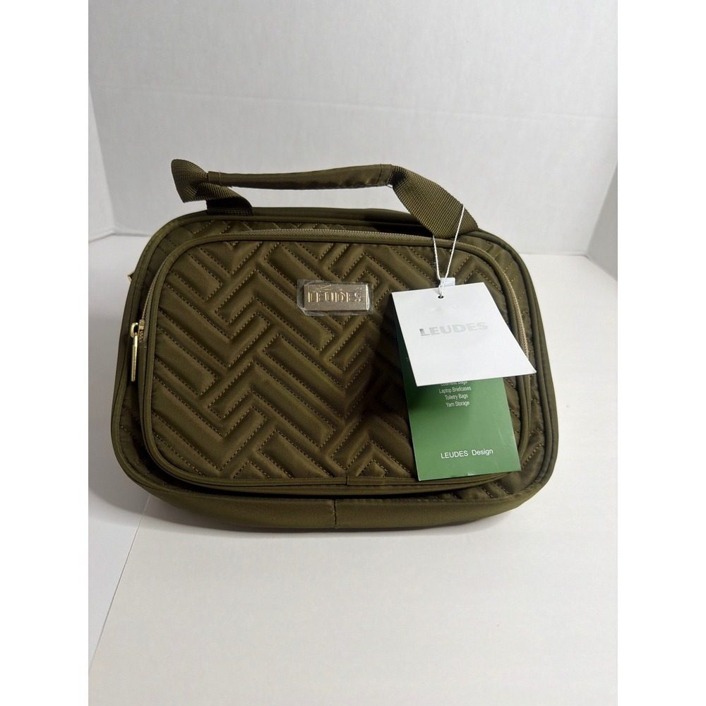 LEUDES Olive Green Quilted Cosmetic Toiletry Travel Bag Organizer New With Tags‎